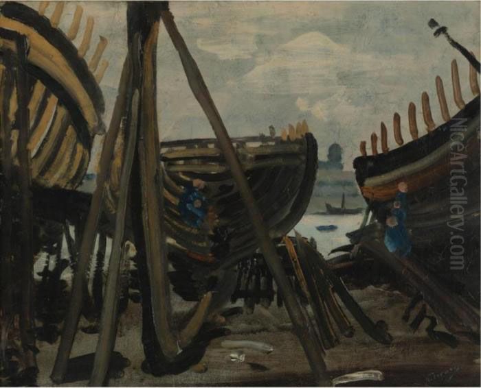 Guilvinec Bateaux Oil Painting by Andre Derain