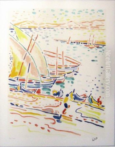 Boatsin A Harbour Oil Painting by Andre Derain