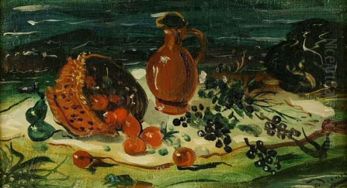 Pitcher And Turned Over Fruitbasket Oil Painting by Andre Derain
