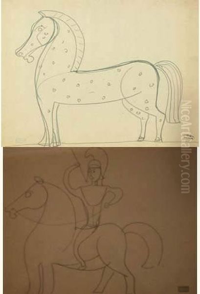 Cheval Pommele (recto)
 Cheval Et Cavalier (verso) Oil Painting by Andre Derain