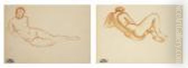 Femme Nue Allongee De Face Et Femme Nue Allongee De Dos Oil Painting by Andre Derain