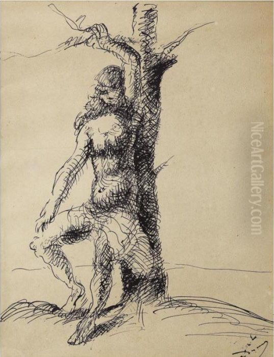 Figure Et Arbre Oil Painting by Andre Derain