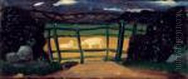 Paysage A La Barriere, Circa 1948-1950 Oil Painting by Andre Derain