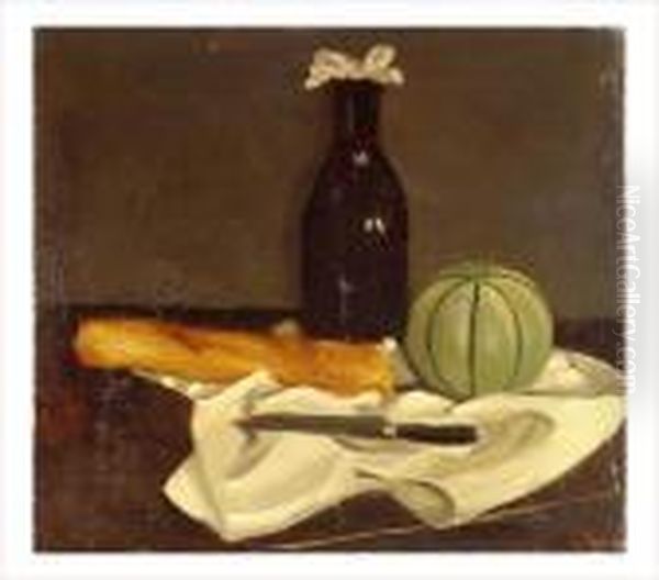 Melon, Flacon, Couteau Et Pain Sur Une Nappe, Vers 1931-1932 Oil Painting by Andre Derain