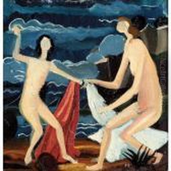 Deux Baigneuses Au Bord De La Mer Oil Painting by Andre Derain