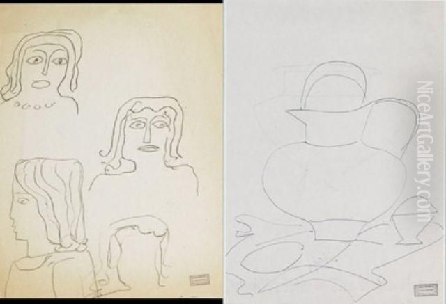 Women's Heads (#) Pitcher And Egg Cup Oil Painting by Andre Derain