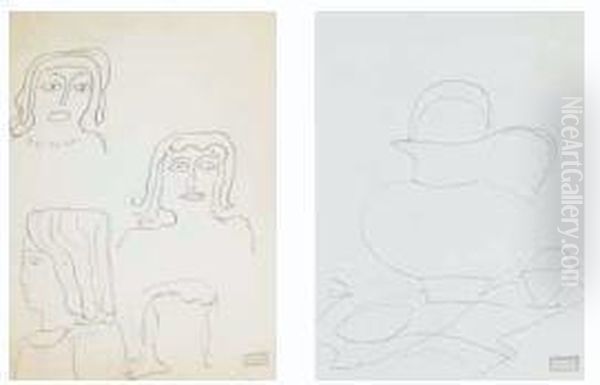 Sketch Of Women's Heads; Pitcher And Egg Cup Oil Painting by Andre Derain