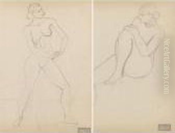 (i) Femme Nu Debout (ii) Femme Assise Oil Painting by Andre Derain