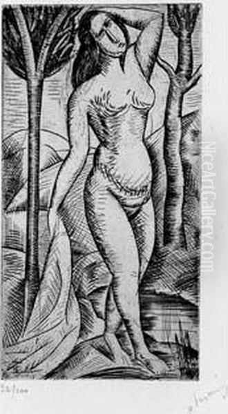 Nu, Ou Baigneuse Nue Aux Arbres. Vers 1909. Oil Painting by Andre Derain