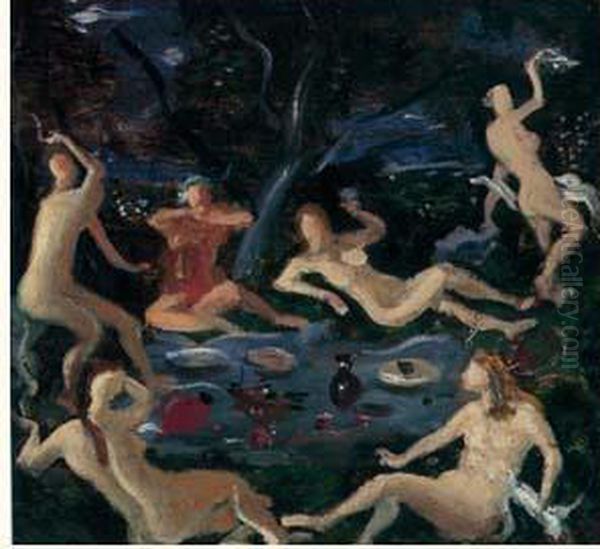 Nus Autour D'un Repas Champetre, Circa 1946-1950 Oil Painting by Andre Derain