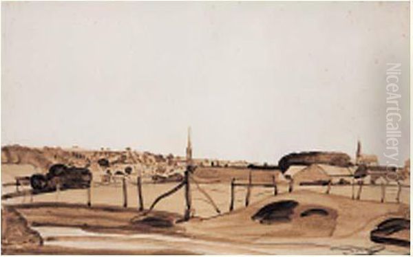 Paysage Aux Deux Clochers, Circa 1942-1943 Oil Painting by Andre Derain