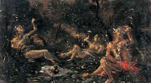 Nymphes Dans Un Paysage, Circa 1946-1950 Oil Painting by Andre Derain