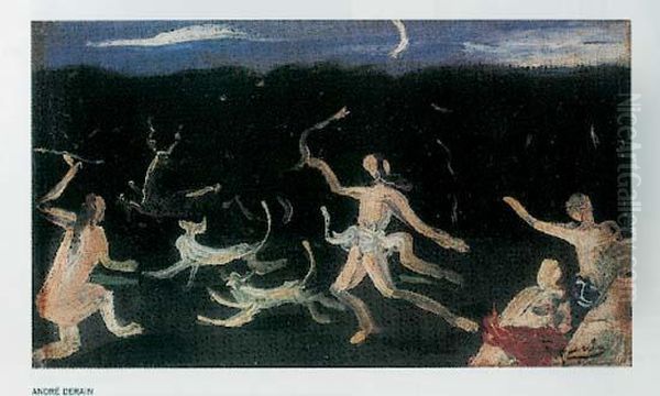 Nymphes, Chiens Et Cerf Dans Un Paysage, Circa 1942-1945 Oil Painting by Andre Derain