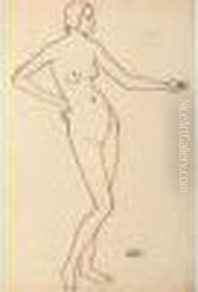 Femme Nue Debout, La Main Droite Sur La Hanche Oil Painting by Andre Derain
