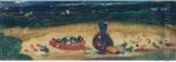 Pichet Et Corbeille De Fruits Sur Une Nappe Oil Painting by Andre Derain