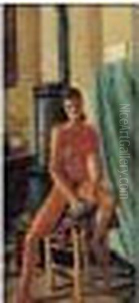 Le Modele Devant Le Poele - 1934-1939 Oil Painting by Andre Derain