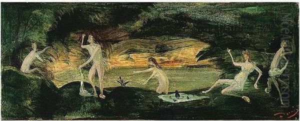 Andre , -, Baigneuses Dans Un 
Sous-bois, Signed, Oil On Paper Laid Down On Canvas, 14 By 34 Cm., 5 1/2
 By 13 3/8 In Oil Painting by Andre Derain