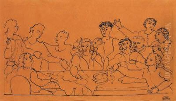 Personnages Au Table Oil Painting by Andre Derain