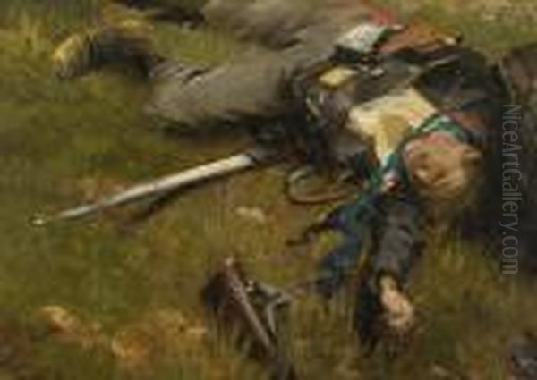 Soldat (mobile Tue): A Fragment From The Panorama Of The Battle Of Champigny Oil Painting by Jean Baptiste Edouard Detaille