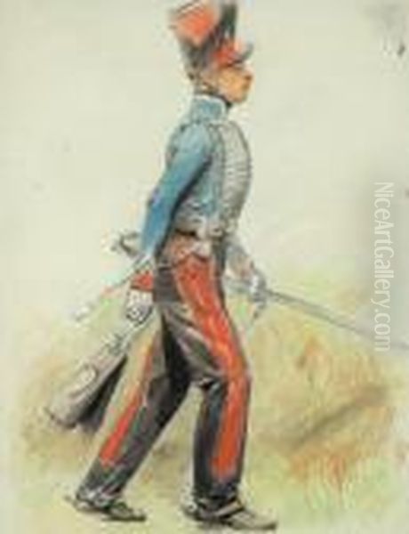 Study Of A Soldier Oil Painting by Jean Baptiste Edouard Detaille