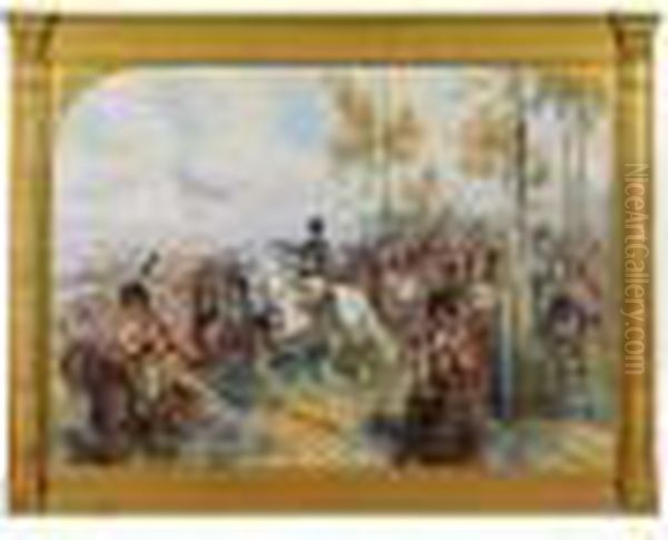 Napoleon En Tenue De Colonel De 
La Garde, Donnant Des Ordres, Precede De Deux Chasseurs A Cheval Oil Painting by Jean Baptiste Edouard Detaille