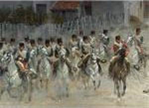 Chasseurs De La Garde
:
 A Fragment Of The Panorama De Rezonville Oil Painting by Jean Baptiste Edouard Detaille
