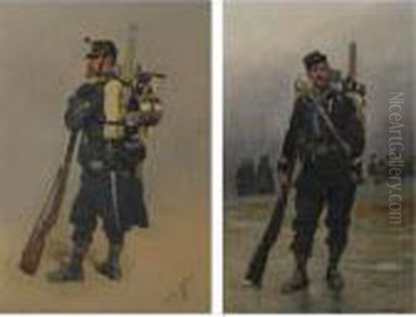 Works From The Collection Of Stanley J. Seeger
 

 
 
 

 
 Un Soldat De L'infanterie; Un Soldat Avec Son Equipement: Two Paintings Oil Painting by Jean Baptiste Edouard Detaille