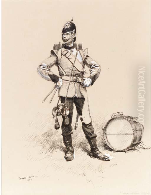 Tambour, Infanterie Anglaise; An
 Infantry Soldier With Wide-topped Shako And Fixed Bayonet; And 
Mousquetaire Oil Painting by Jean Baptiste Edouard Detaille