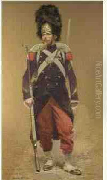 Superbe Aquarelle Representant 
Un Sergent Du 1er Regiment D'infanterie De La Garde Imperiale De La 
Periode Du Second Empire. Oil Painting by Jean Baptiste Edouard Detaille