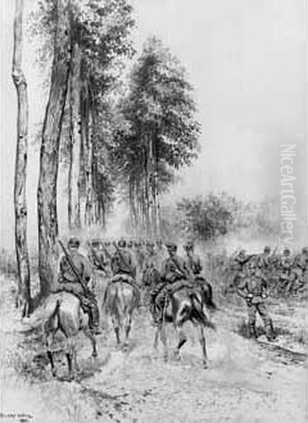 Manoeuvre Militaire De Cavaliers Oil Painting by Jean Baptiste Edouard Detaille