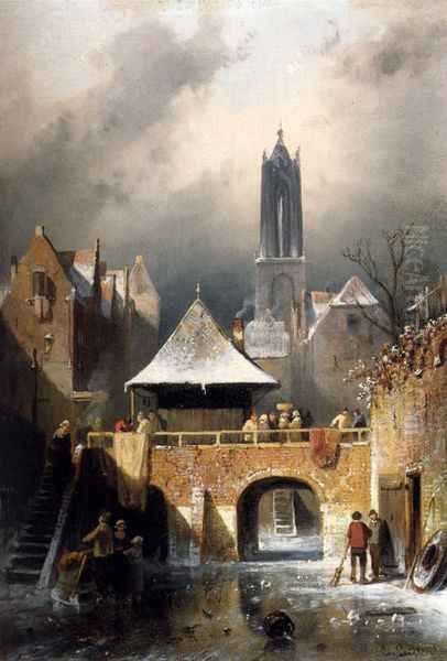 The Frozen River Oil Painting by Charles Henri Leickert