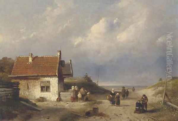 A coast scene near Scheveningen, Holland Oil Painting by Charles Henri Leickert