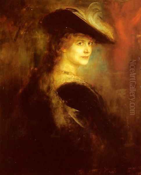 Portrait Of An Elegant Lady In Rubenesque Costume Oil Painting by Lenbach Franz Von