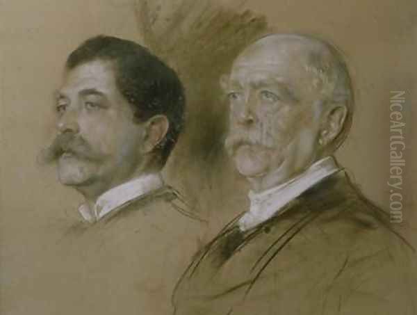 Otto von Bismarck and his Son Herbert State Secretary of the Foreign Office Oil Painting by Lenbach Franz Von