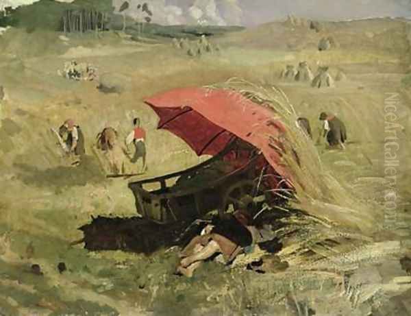 The Red Sunshade Oil Painting by Lenbach Franz Von