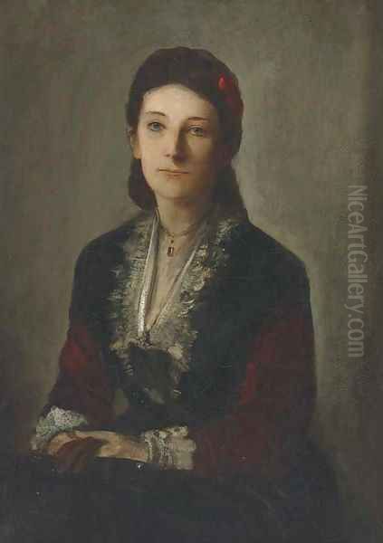 Portrait of Gertrud Grafin V. Werthern Nee Von Butlow, seated half-length, in a black dress Oil Painting by Lenbach Franz Von