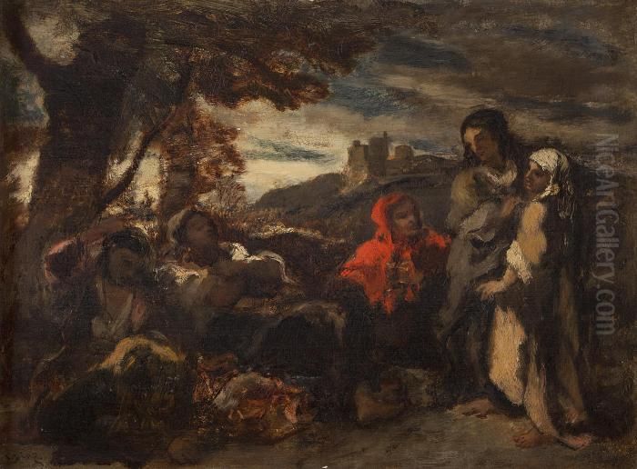 A Rest By The Way Oil Painting by Narcisse-Virgile D Az De La Pena