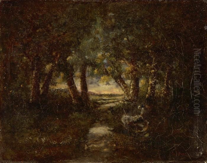 Waldlandschaft Im Abendlicht Oil Painting by Narcisse-Virgile D Az De La Pena