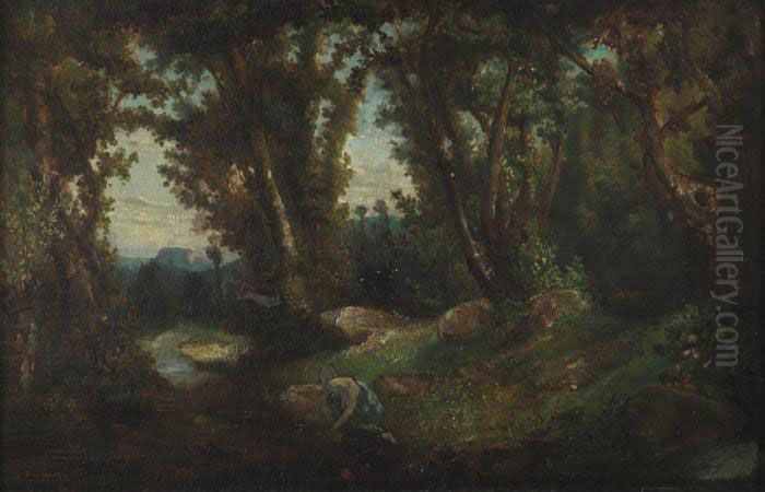Paysage Aux Naeades Oil Painting by Narcisse-Virgile D Az De La Pena
