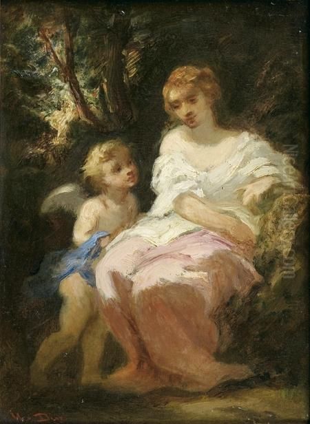 L'approche De L'amour Oil Painting by Narcisse-Virgile D Az De La Pena