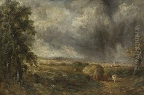 Heimkehrende Bauern Mit Heuwagen
 Bei Aufziehendem Gewitter. Oil Painting by Narcisse-Virgile D Az De La Pena
