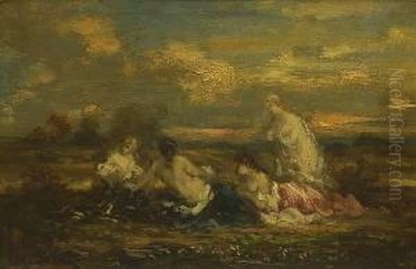 Lagernde Frauen In Der
 Abenddammerung. Oil Painting by Narcisse-Virgile D Az De La Pena