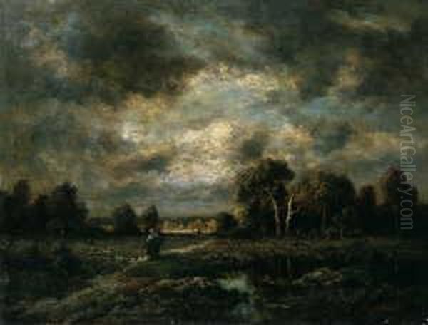 Landschaft Bei Barbizon. 
Gewitterhimmel. Signiert Unten Rechts: N. Diaz. Ol Auf Leinwand 
(doubliert). H 43; B 55 Cm. Oil Painting by Narcisse-Virgile D Az De La Pena