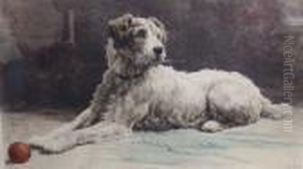 Hand Coloured Etching Of A Dog Oil Painting by Herbert Thomas Dicksee