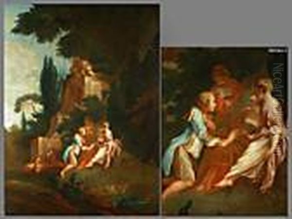 Schaferszene Im Park Vor Architekturkulisse Oil Painting by Christian Wilhelm Ernst Dietrich