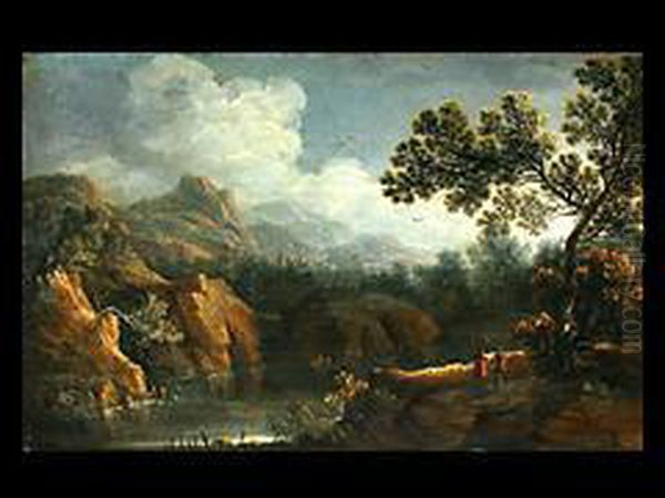 Gebirgslandschaft Mit Zwei Anglern
Ol/holz Oil Painting by Christian Wilhelm Ernst Dietrich