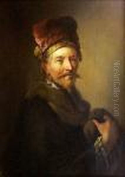 Brustbild Eines Bartigen Mannes 
 In Pelzbesetztem Mantel Und Medaillonverzierter Pelzkappe Oil Painting by Christian Wilhelm Ernst Dietrich