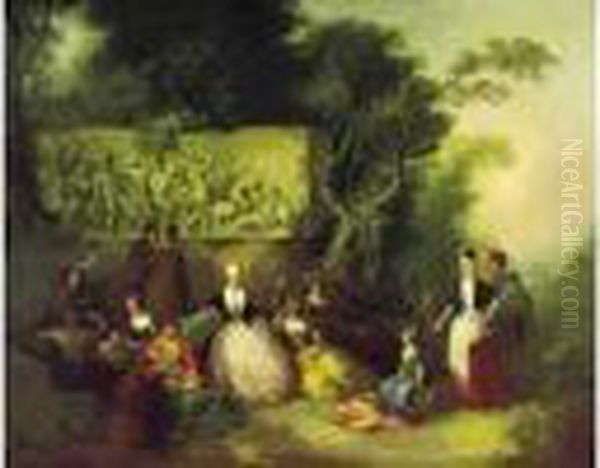  Scene De Repos Dans Un Paysage A La
 Frise Sculptee  Oil Painting by Christian Wilhelm Ernst Dietrich