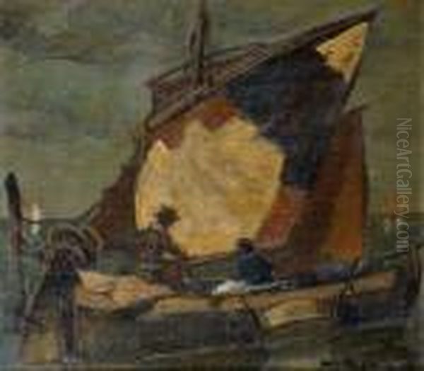 Fischerboot In Der Venezianischen
 Lagune. Oil Painting by Ludwig Dill