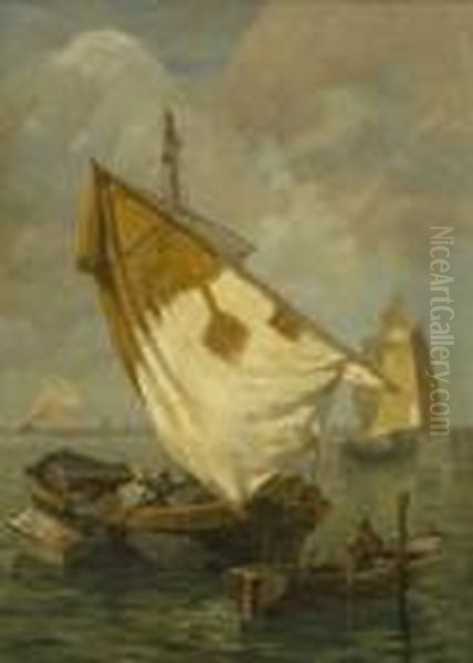 Fischerboote In Der
 Lagune. Oil Painting by Ludwig Dill